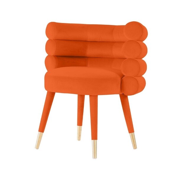 Cid 28 Inch Modern Accent Chair， Arched Rolled Back， Orange Velvet
