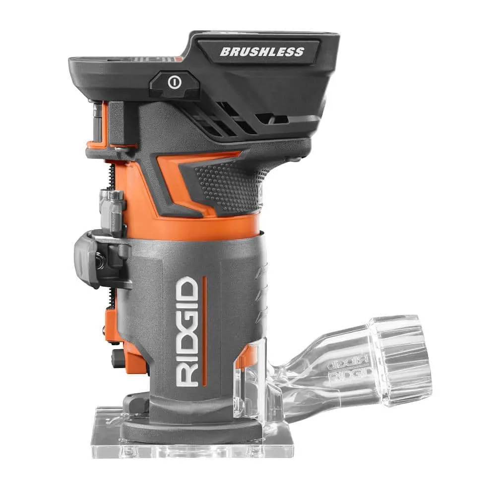 RIDGID 18V OCTANE Brushless Cordless Compact Fixed Base Router with 1/4 in. Bit, Round and Square Bases and Collet Wrench R860443B