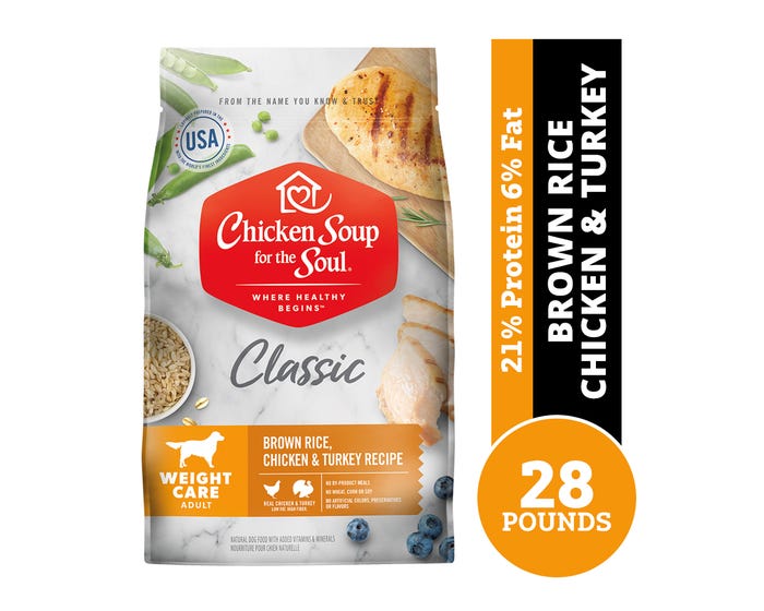 Chicken Soup for the Soul Weight Care - Brown Rice， Chicken  Turkey Recipe Dry Dog Food， 28 lb. Bag