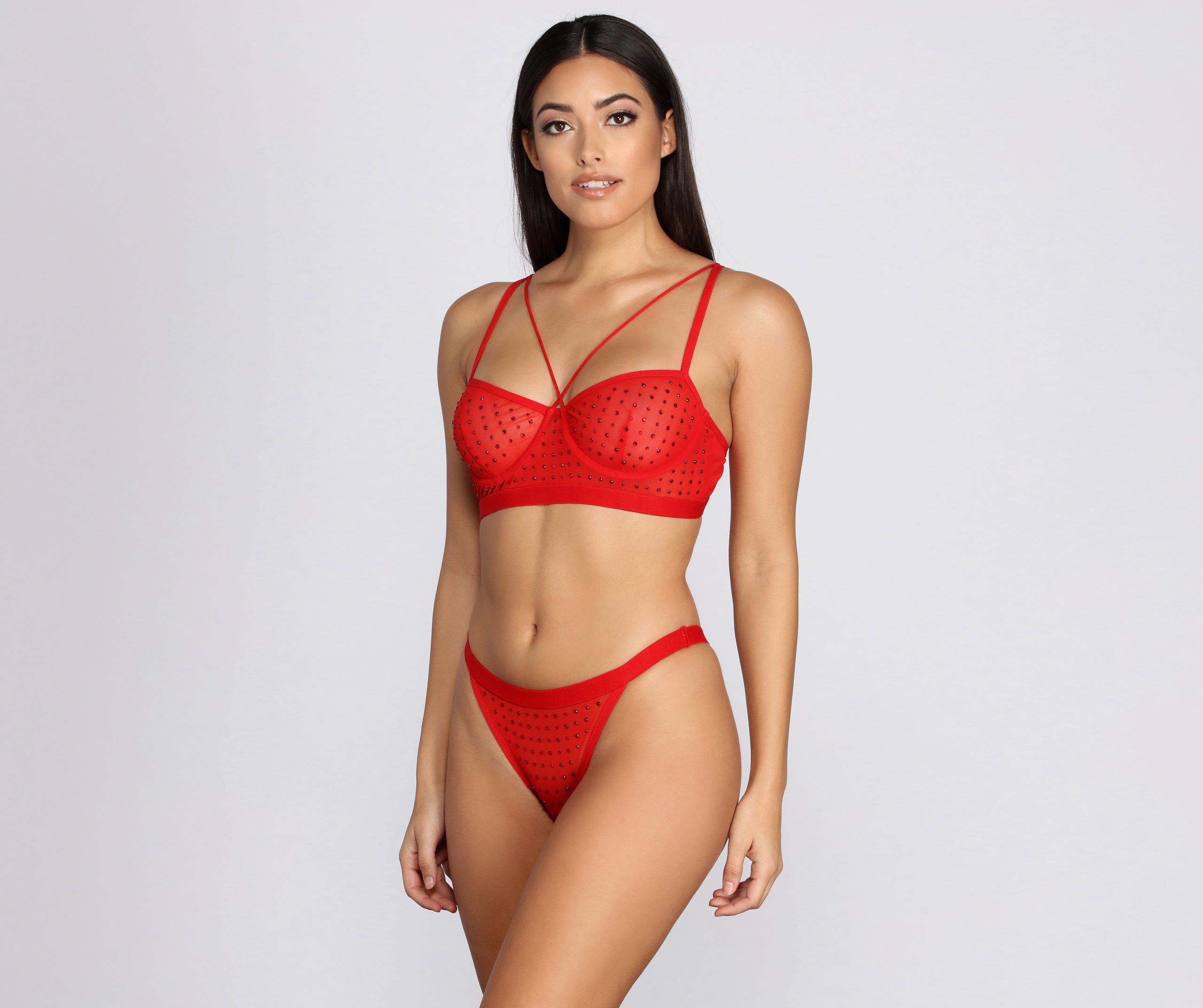 Hot & Unbothered Mesh Heat Stone Bralette And Panty Set