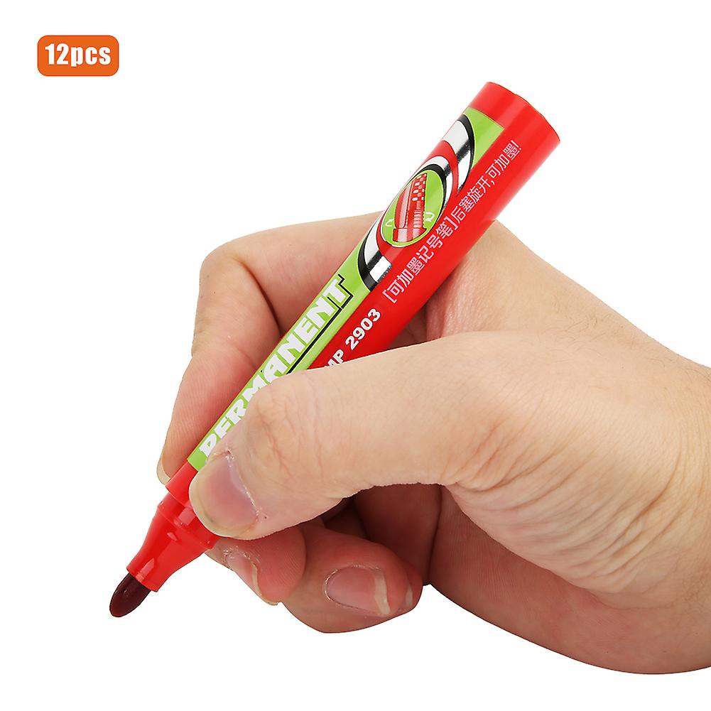 12pcs Whiteboard Pen Large Capacity Plastic Shell Erasable Stationery Office School Supplies Red