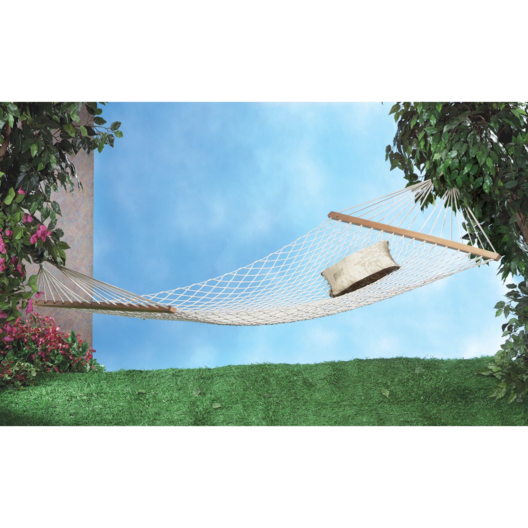 53.5" White and Brown Two Person Outdoor Hammock