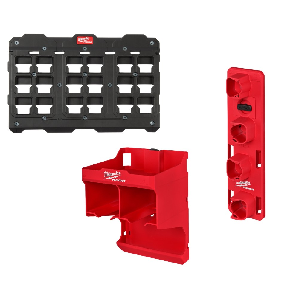Milwaukee PACKOUT Large Wall Plate with Tool Station & M12 Battery Rack Bundle