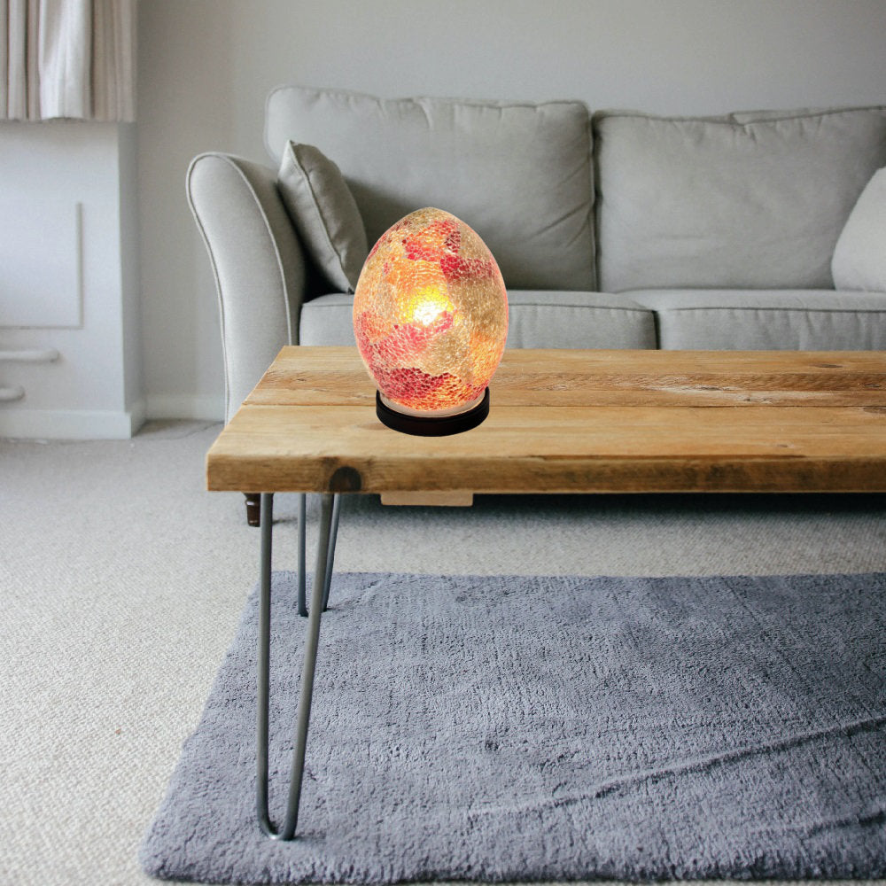 Britalia 880452 Red Crackle Mosaic Glass Vintage Egg Table Lamp 20cm