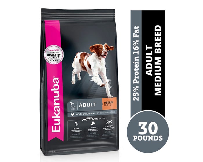 Eukanuba Adult Medium Breed Chicken Formula Dry Dog Food， 30 lb. Bag