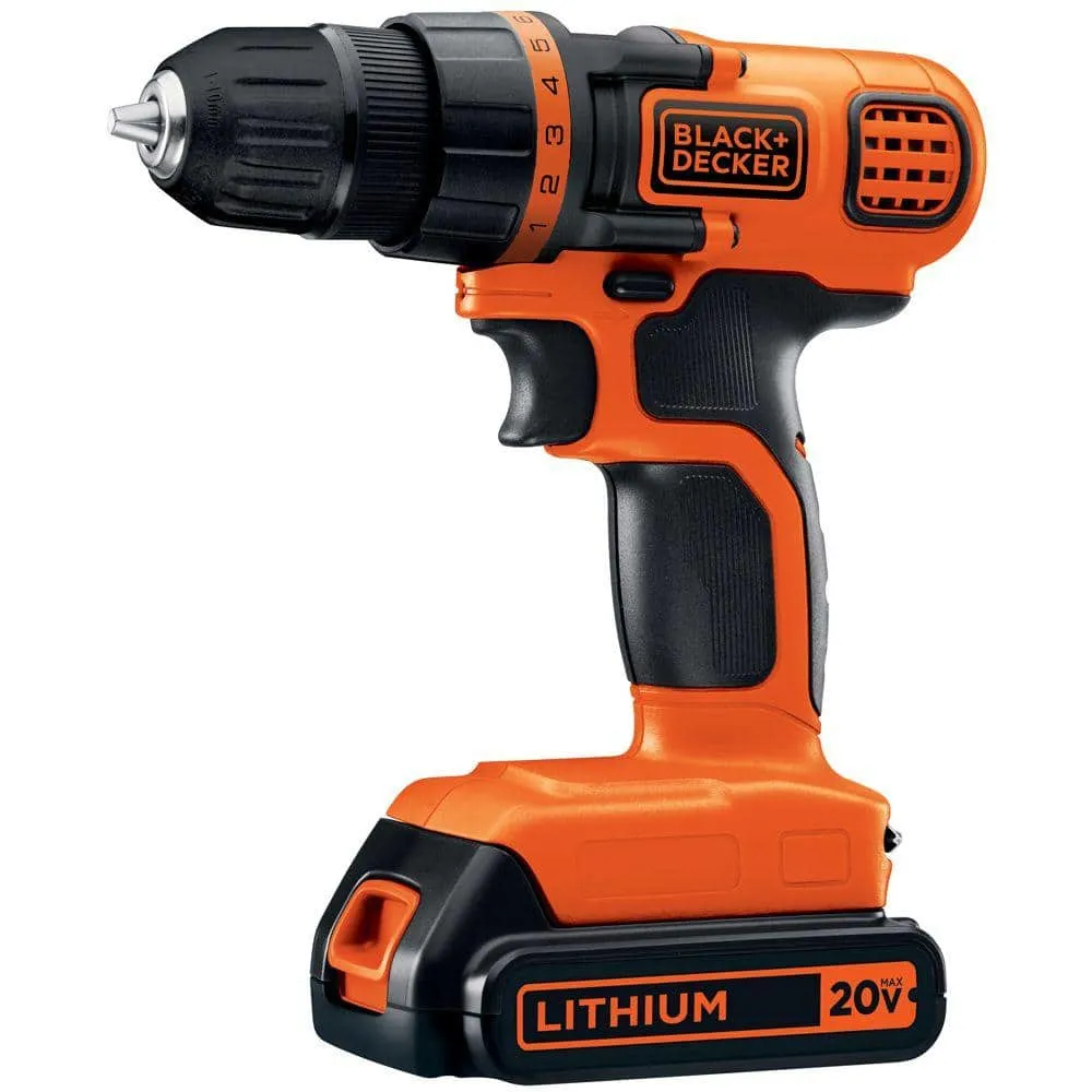 BLACK+DECKER 20V MAX Lithium-Ion Cordless Drill and Project Kit with (1) 1.5Ah Battery, Charger, and Kit Bag LDX120PK
