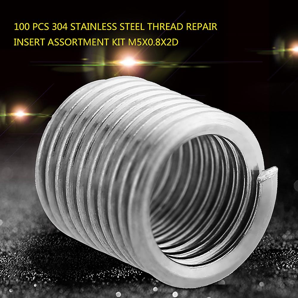 100 Pcs 304 Stainless Steel Wire Screw Sleeve Thread Repair Insert Assortment Kit M5x0.8x2D