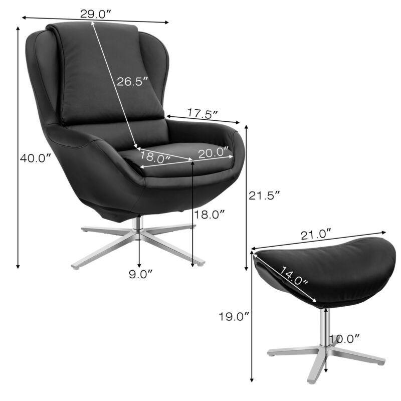 360 Swivel Leather Lounge Chair with Ottoman