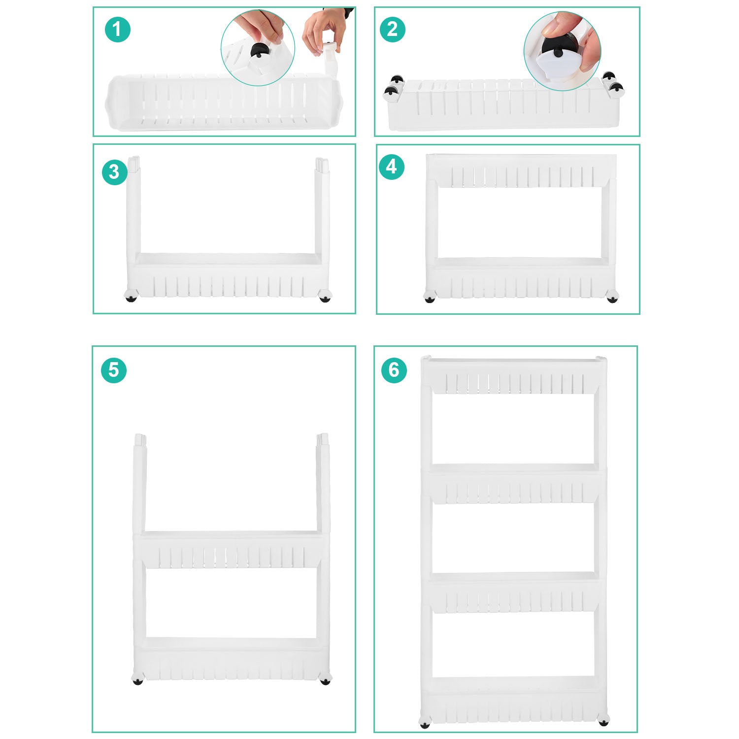 iMounTEK Slim Storage Cart Mobile Shelving Unit Organizer Slide Out Storage Rolling Utility Cart Tower Rack for Kitchen Bathroom Laundry Narrow Places，4 Tiers