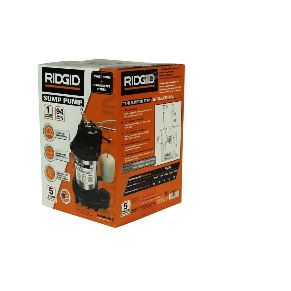 RIDGID 1 HP Stainless Steel Dual Suction Sump Pump 1000RSDS