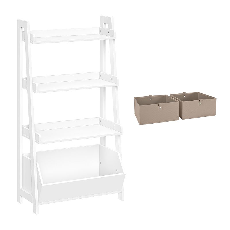 RiverRidge Home Kids 4-Tier Ladder Shelf Toy Organizer and 2 Bins