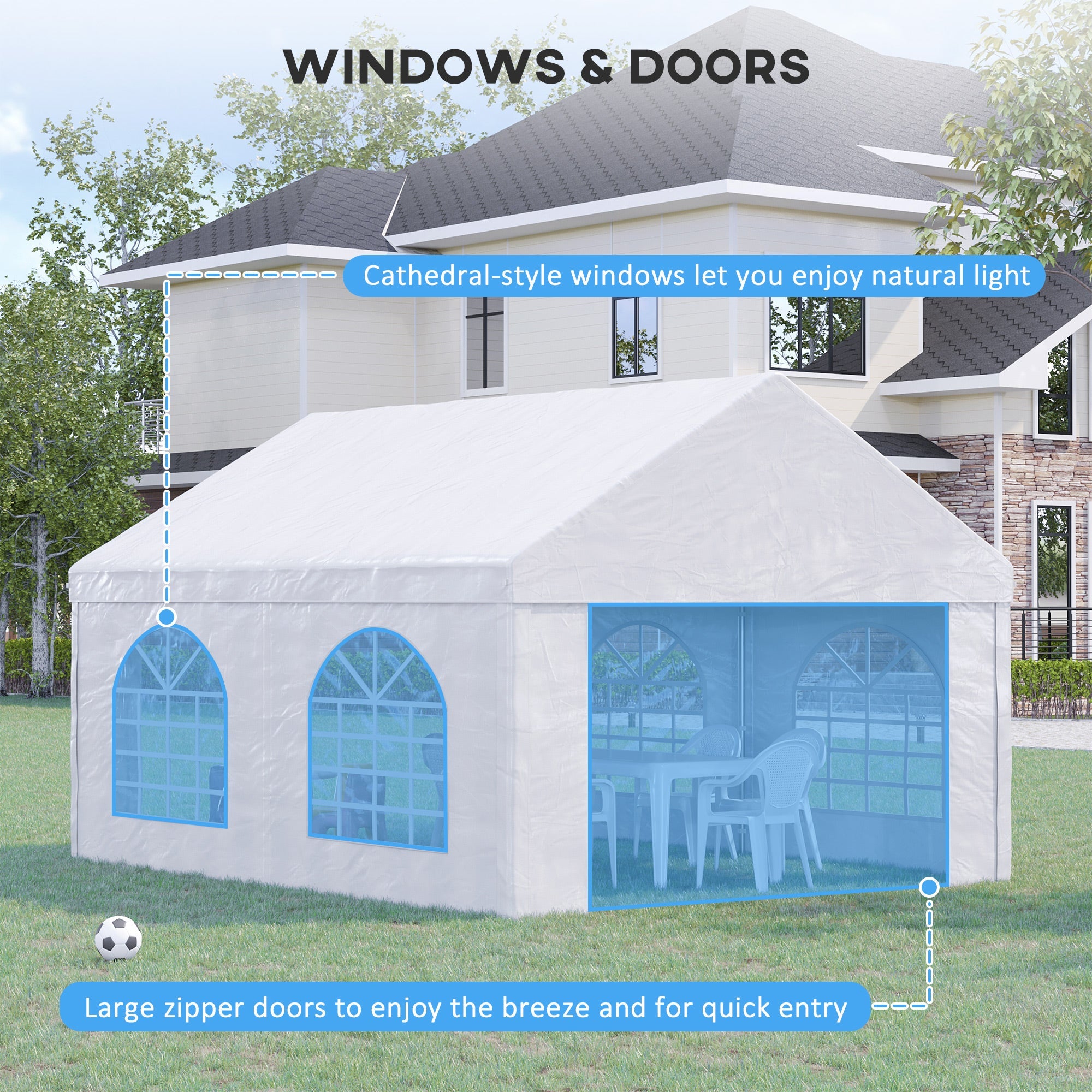 Outsunny 13' x 16' Party Tent Carport with Removable Sidewalls, Windows and Double Doors, Heavy Duty Canopy Tent Sun Shade Shelter, for Parties, Wedding, Outdoor Events, BBQ
