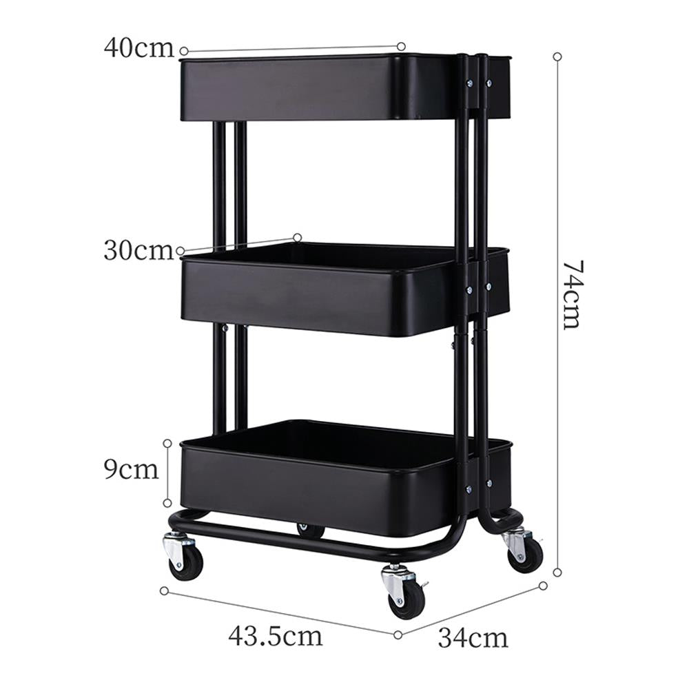 UBesGoo Rolling Metal Mesh 3 shelf Utility Cart，Storage Shelf Rack for Kitchen Living Room