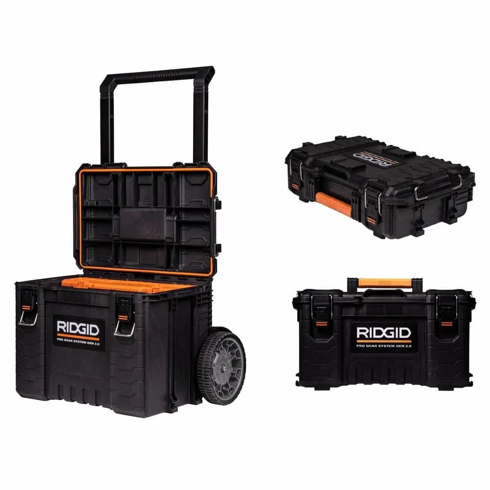 RIDGID 2.0 Pro 22 in. Gear System Rolling Tool Box and Tool Box and Tool Case 254065-254067-254069