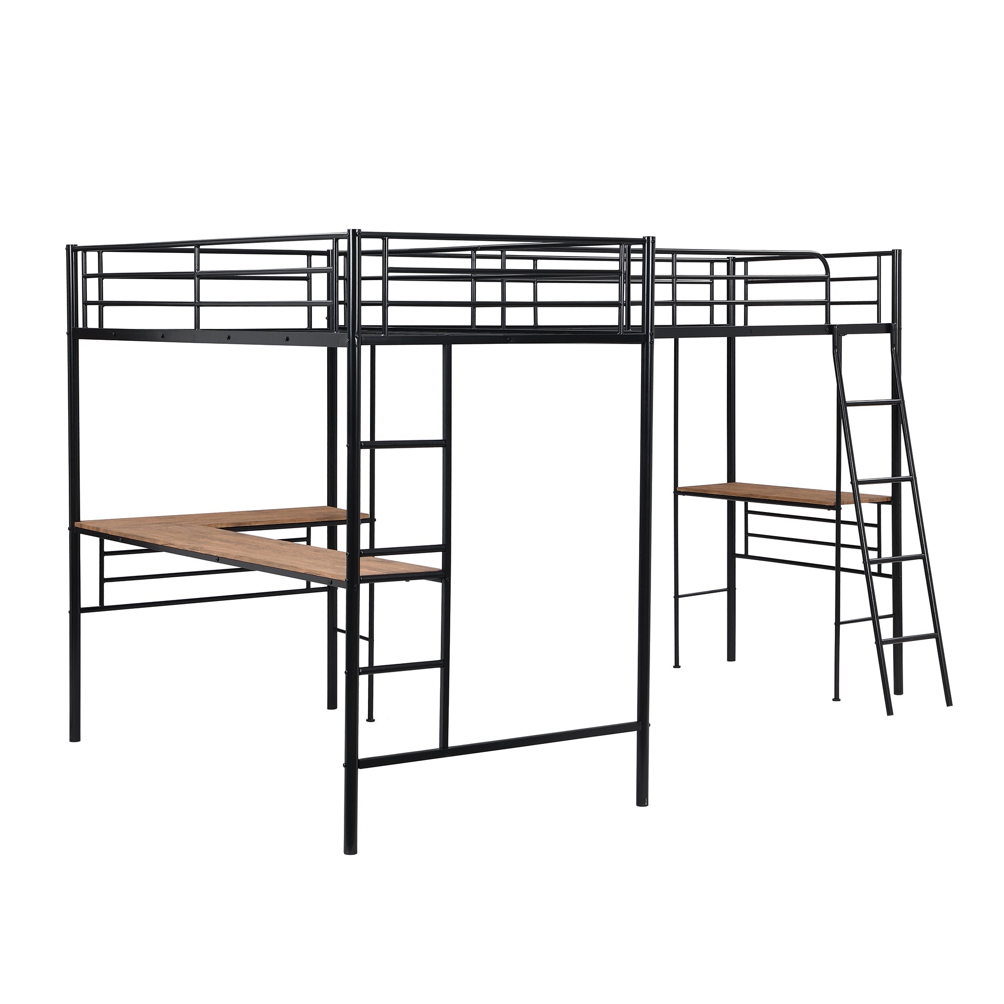 Metal L-Shaped Twin Size Loft Bed with Two Desk for Kids Bedroom, Black