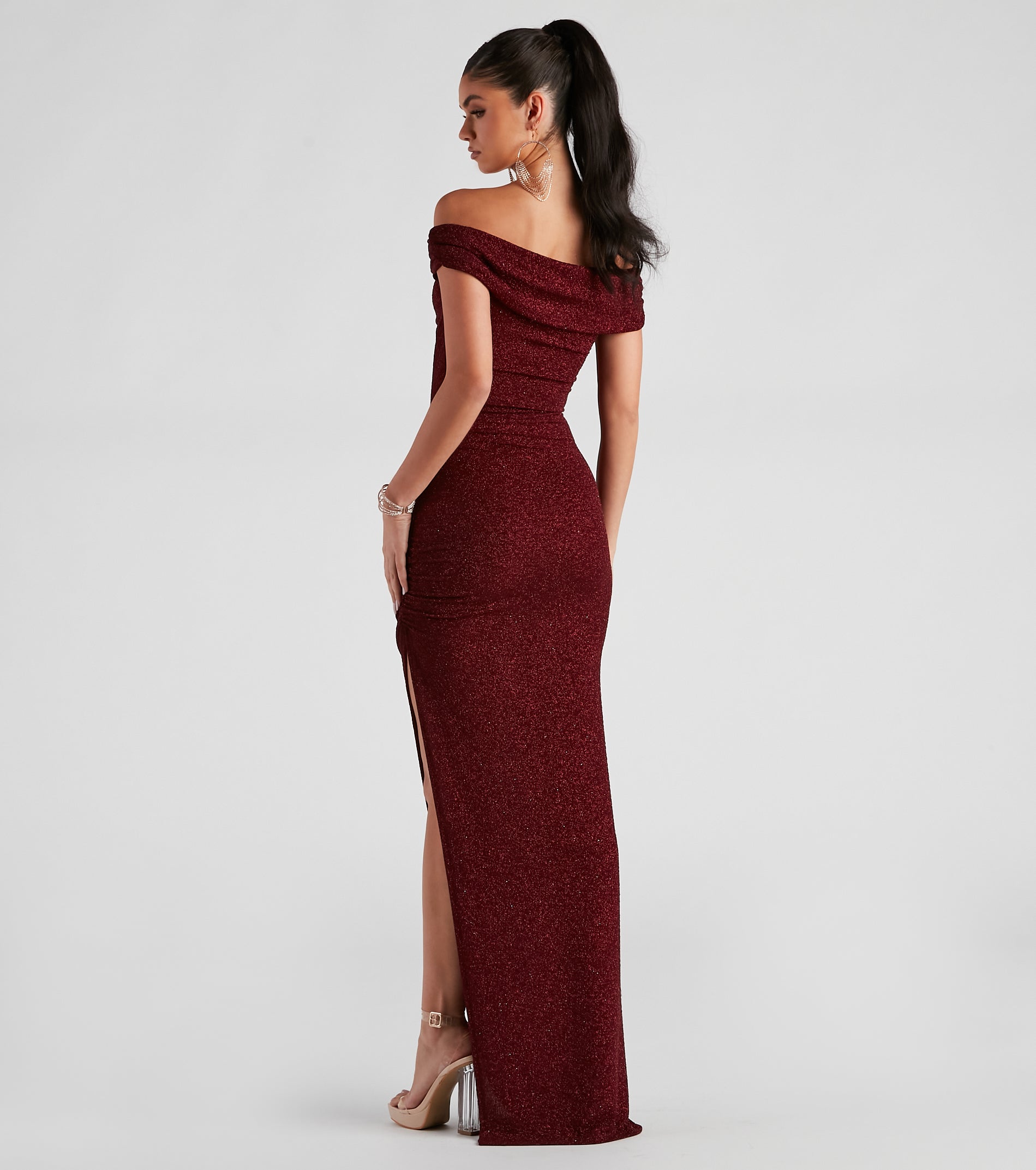 Elianna Off-The-Shoulder Glitter Formal Dress