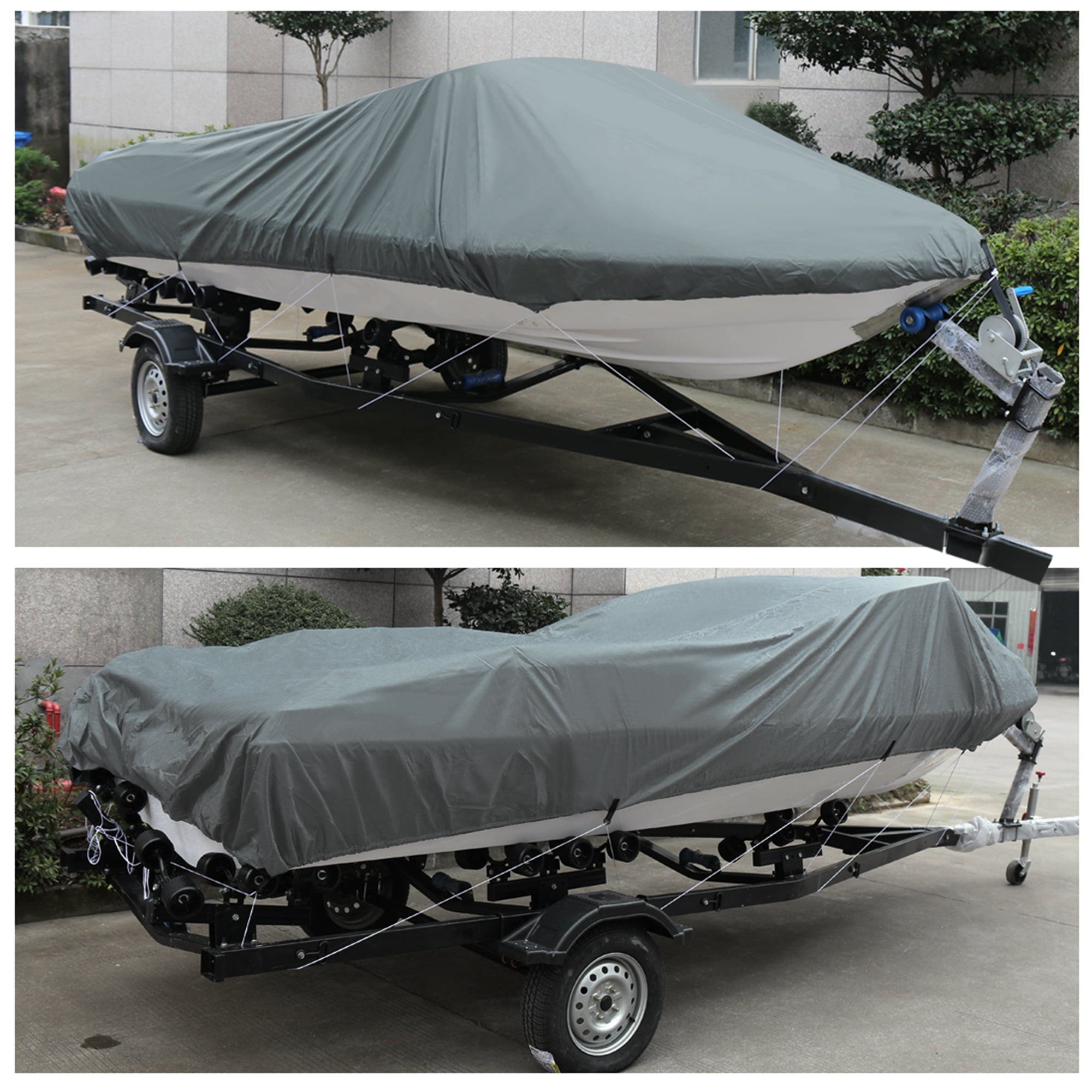 V-Hull 210-Denier Waterproof Boat Cover for 20'-22' Trailerable Fishing Ski Boats Runabout Covers Gray