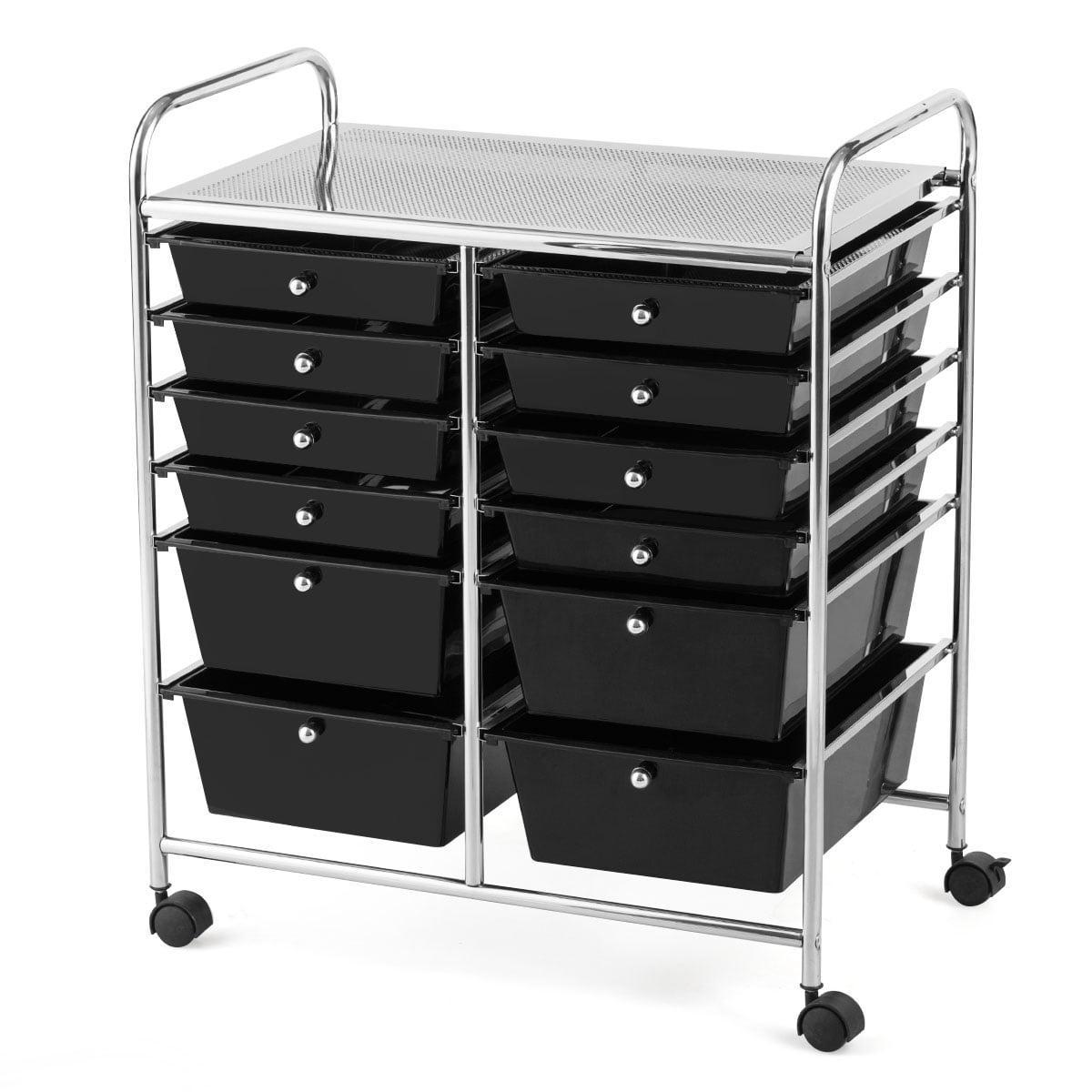 Topbuy 12-Drawers Rolling Storage Cart with Organizer Top Black