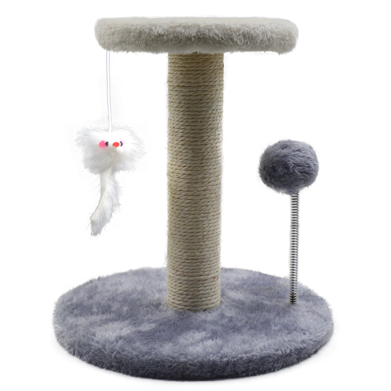 Mingwear Gray Cat Climb Frame， Pet Cat Scratchboard Jumping Platform with Hanging Rat Spring Ball