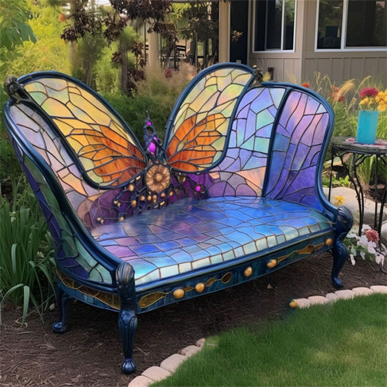 💝LAST DAY 70% OFF🔥Garden art iron&Stained Glass Butterfly Benches