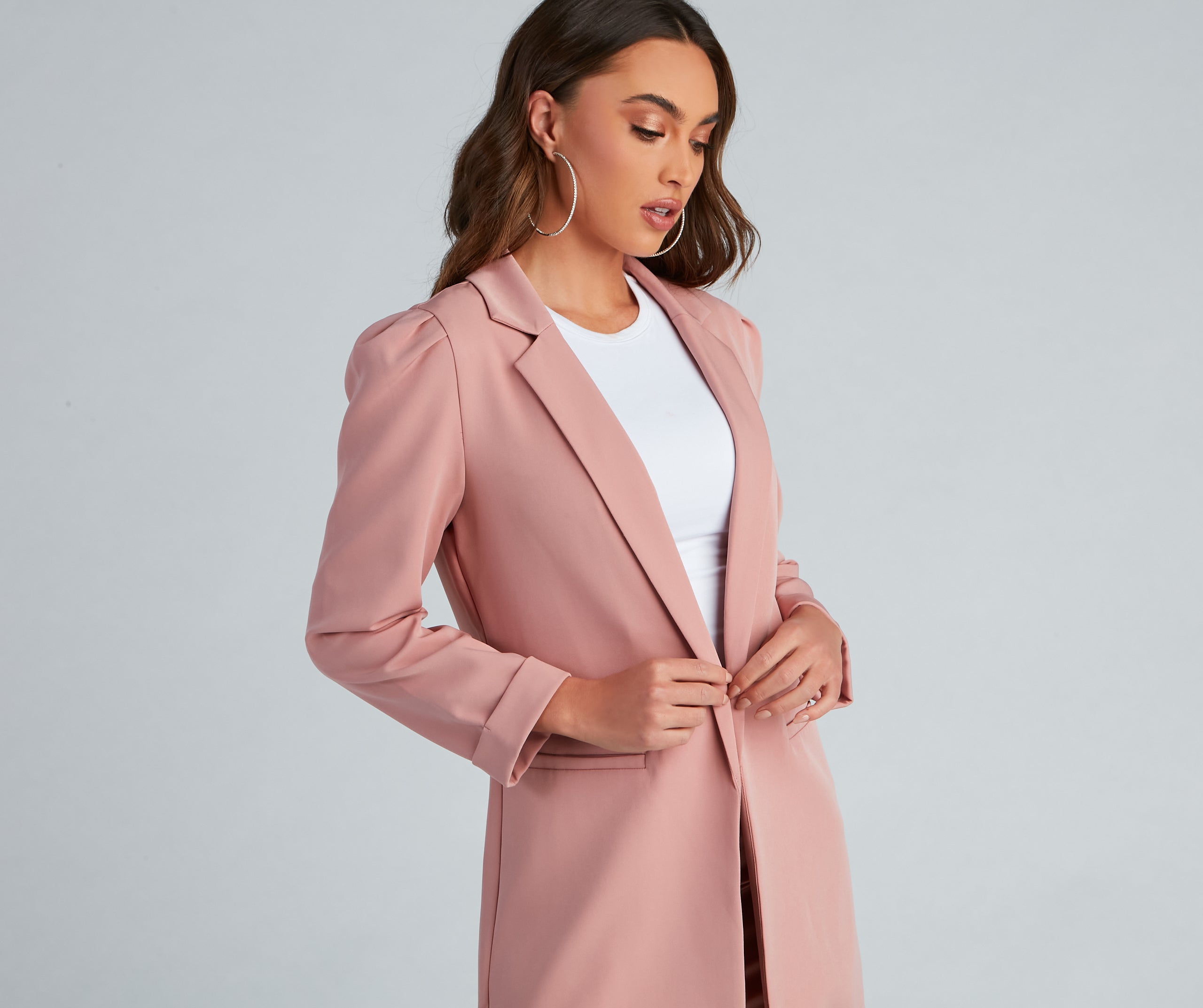 Nine-To-Five Puff Shoulder Long Line Blazer