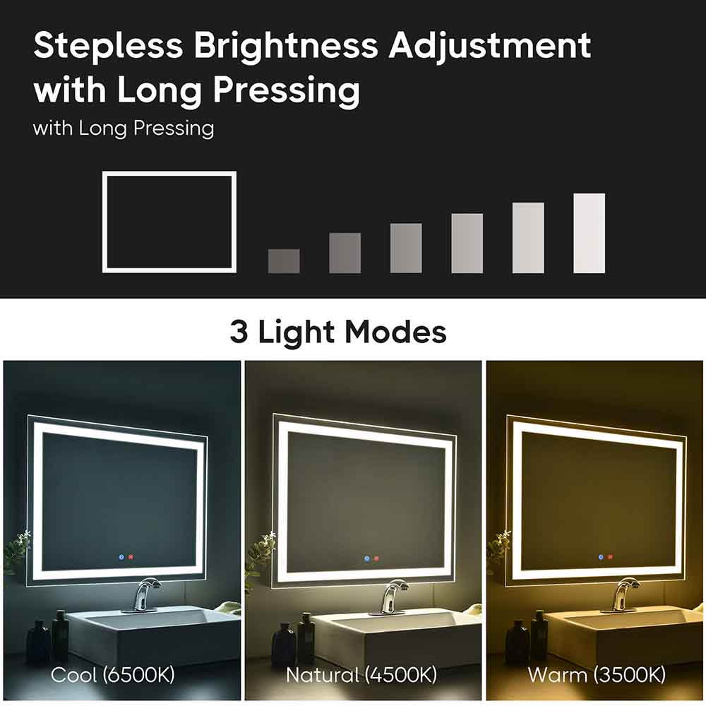 Yescom LED Bathroom Mirror Frameless Anti-Fog Touch Switch 32x24