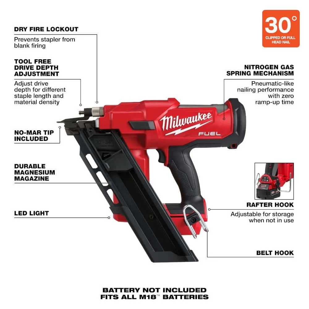 Milwaukee M18 FUEL 3-1/2 in. 18-Volt 30-Degree Lithium-Ion Brushless Cordless Framing Nailer (Tool-Only) 2745-20