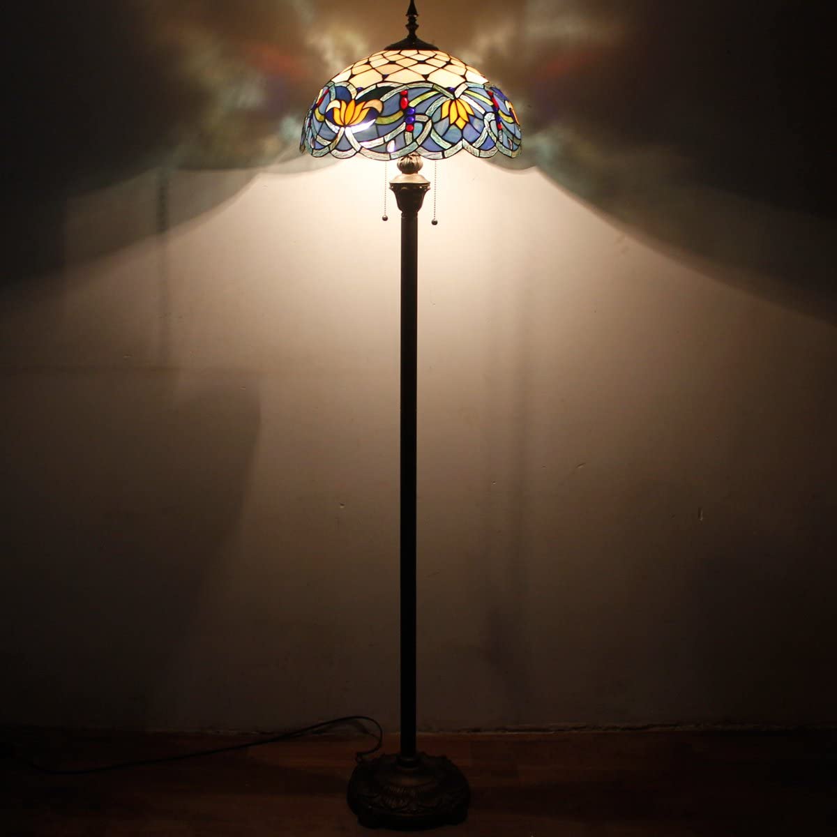 BBNBDMZ  Floor Lamp Blue Lotus Stained Glass Flower Standing Reading Light 16X16X64 Inches Antique Pole Corner Lamp Decor Bedroom Living Room  Office S220 Series