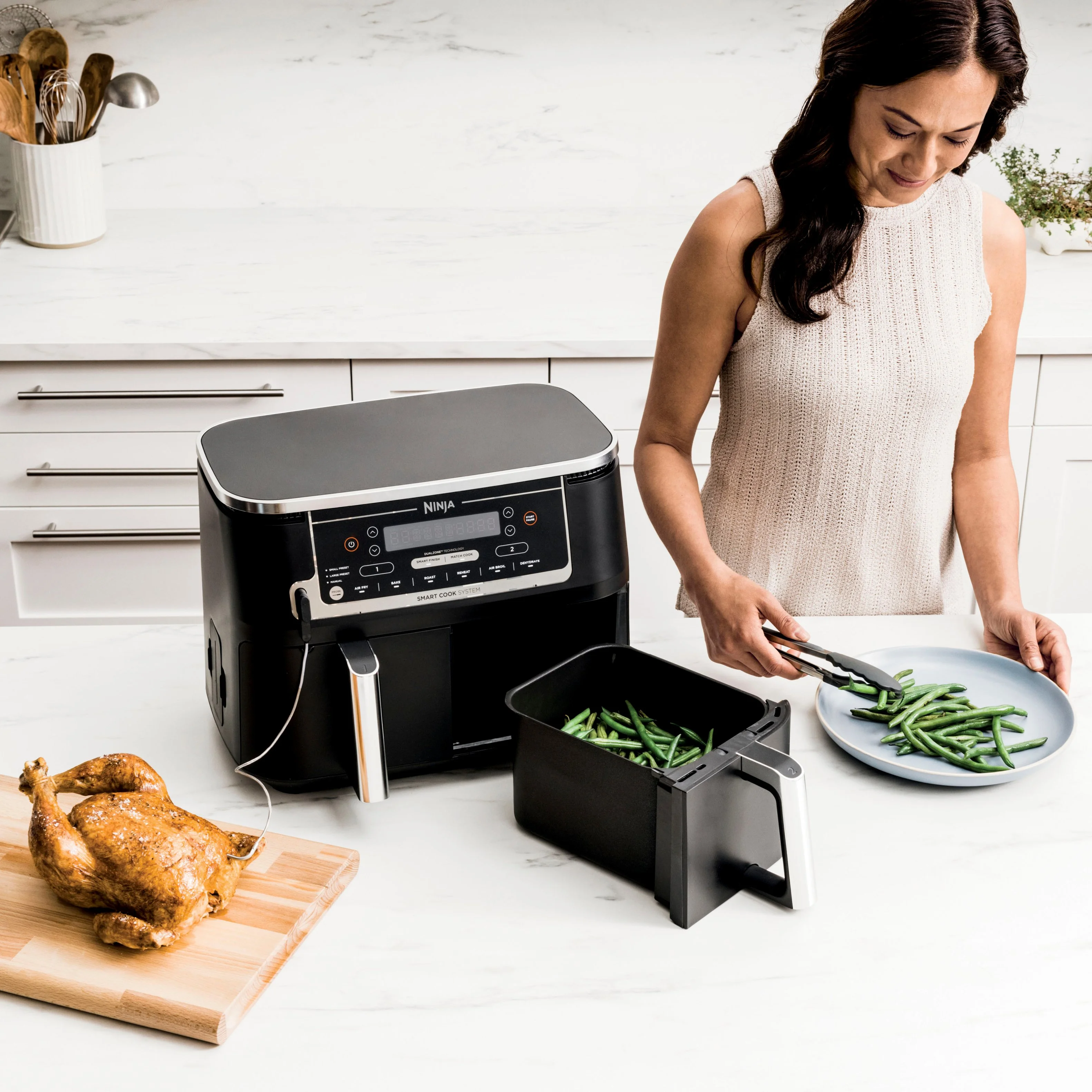 Ninja - Foodi 6-in-1 10-qt. XL 2-Basket Air Fryer with DualZone Technology and Smart Cook System - Black