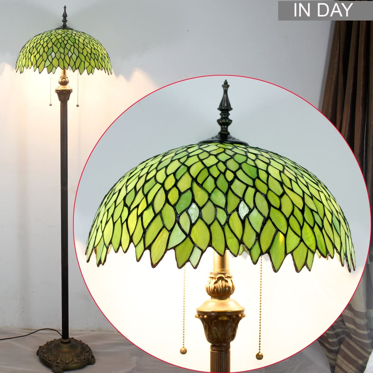 BBNBDMZ  Floor Lamp Green Wisteria Stained Glass Standing Reading Light 16X16X64 Inches Antique Style Pole Corner Lamp Decor Bedroom Living Room  Office S523 Series