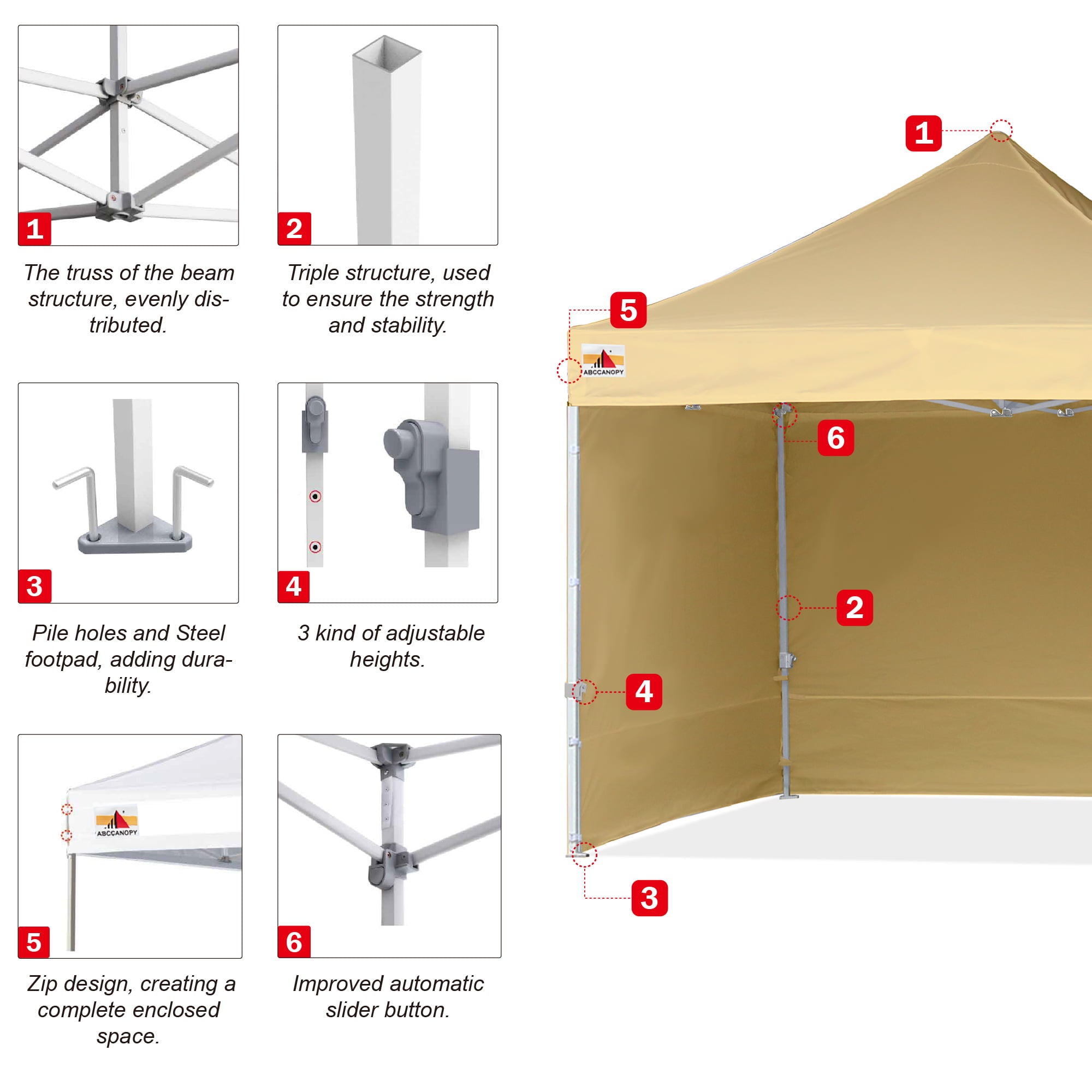 ABCCANOPY 10 ft x 10 ft Metal Pop-Up Commercial Canopy Tent with walls, Beige