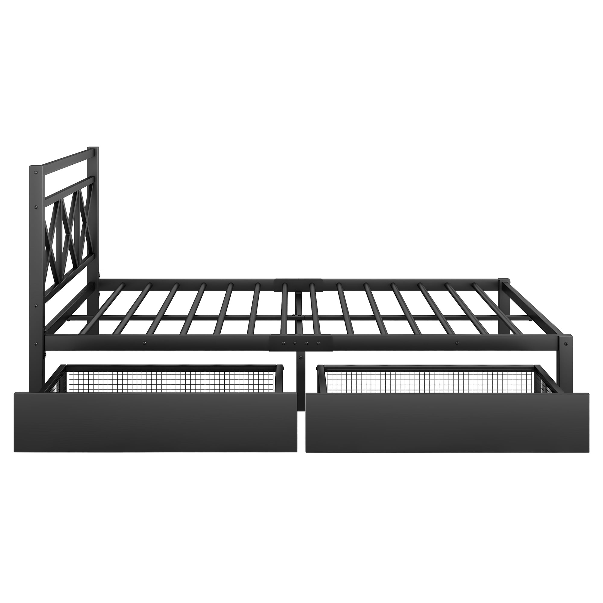 Metal Queen Size Platform Bed with Two Drawers for Living Room, Black