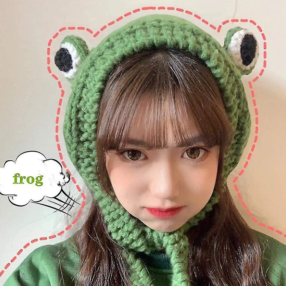Frog Hat Crochet Knitted Hat Outdoors Autumn Big Eye Frog Knitted Winter Cute Ear Protective Beanie Hats K