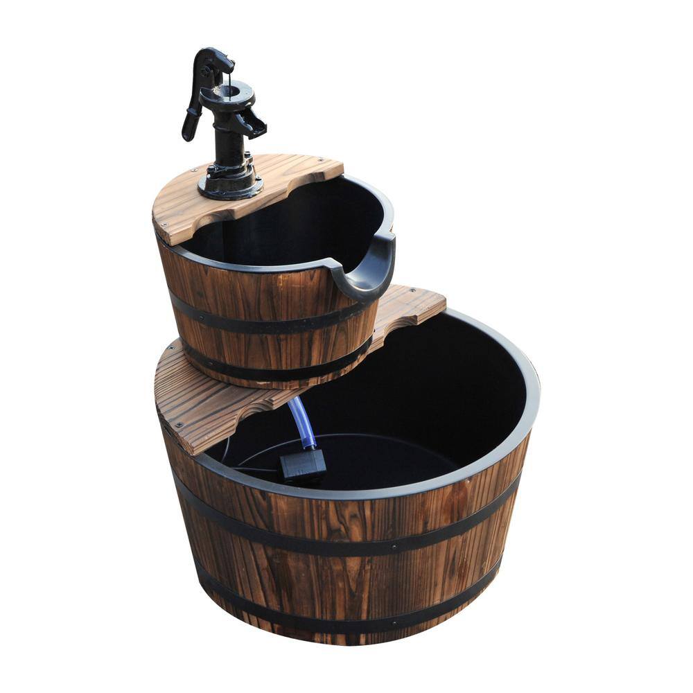 Outsunny Wooden Rustic Barrel Water Fountain with 2 Different Levels 844-096