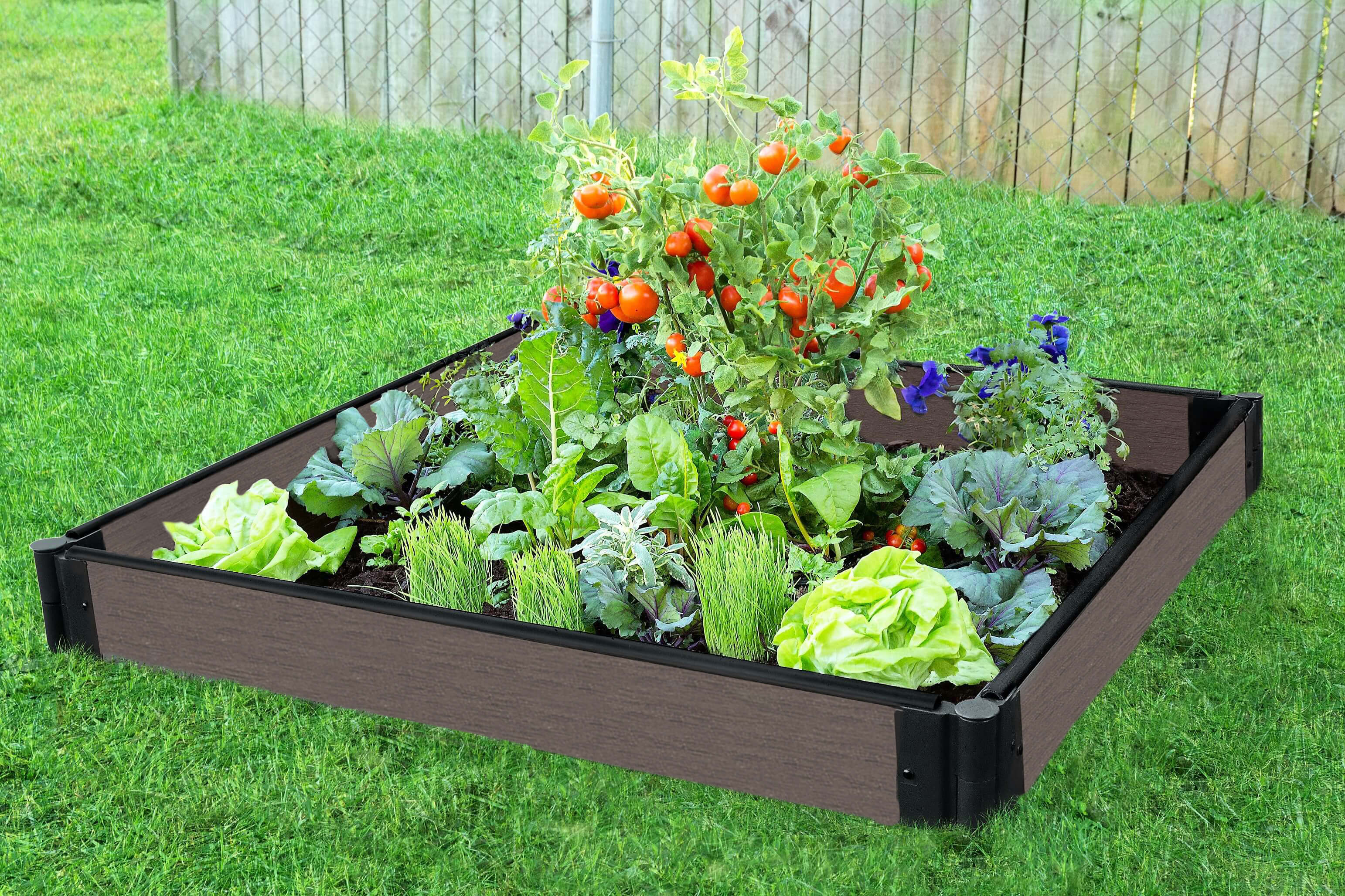 Frame It All Tool-Free Weathered Wood Raised Garden Bed 4' x 4' x 5.5" - 1" profile