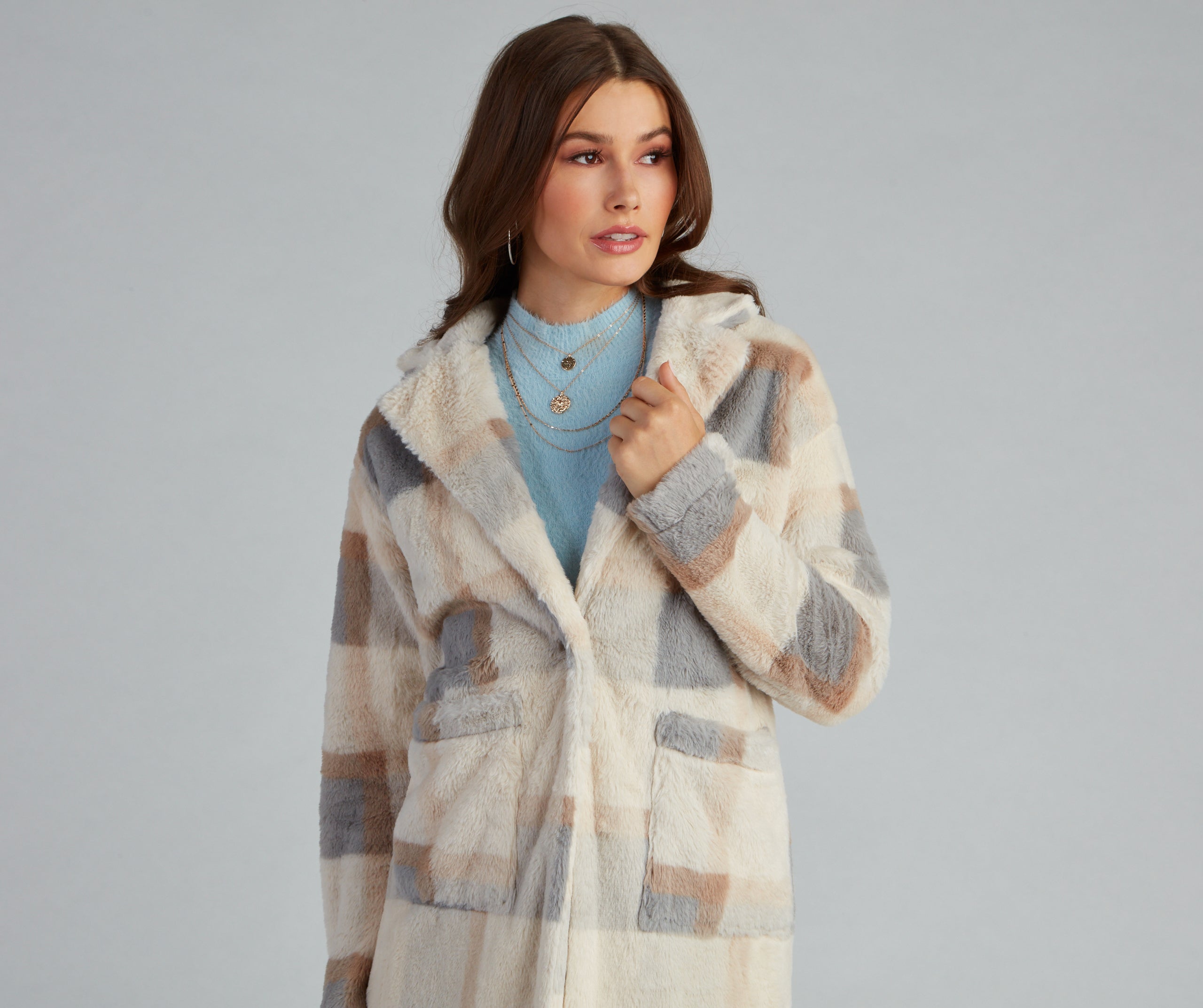 So Stunning Faux Fur Plaid Coat