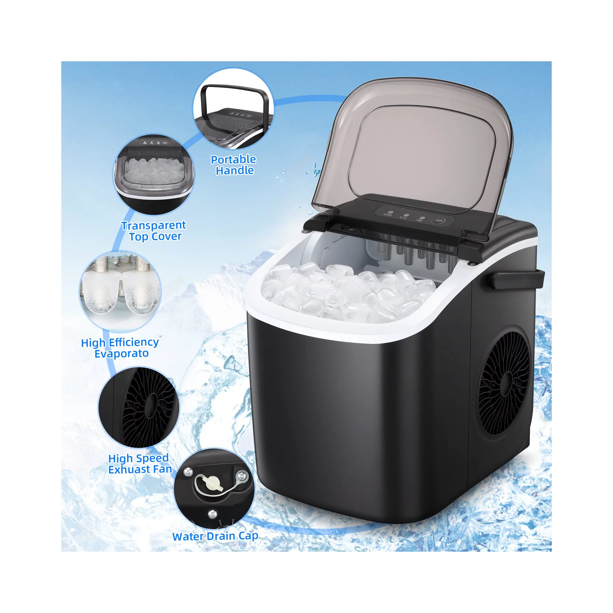 Aglucky Ice Maker Countertop， Make 26 Lbs Ice In 24 Hrs With Ice Scoop And Basket