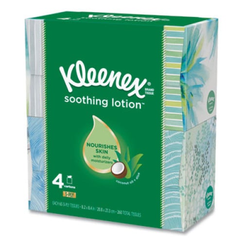 Kleenex Lotion Facial Tissue， 2-Ply， White， 65 Sheets/Box， 4 Boxes/Pack， 8 Packs/Carton (50174CT)