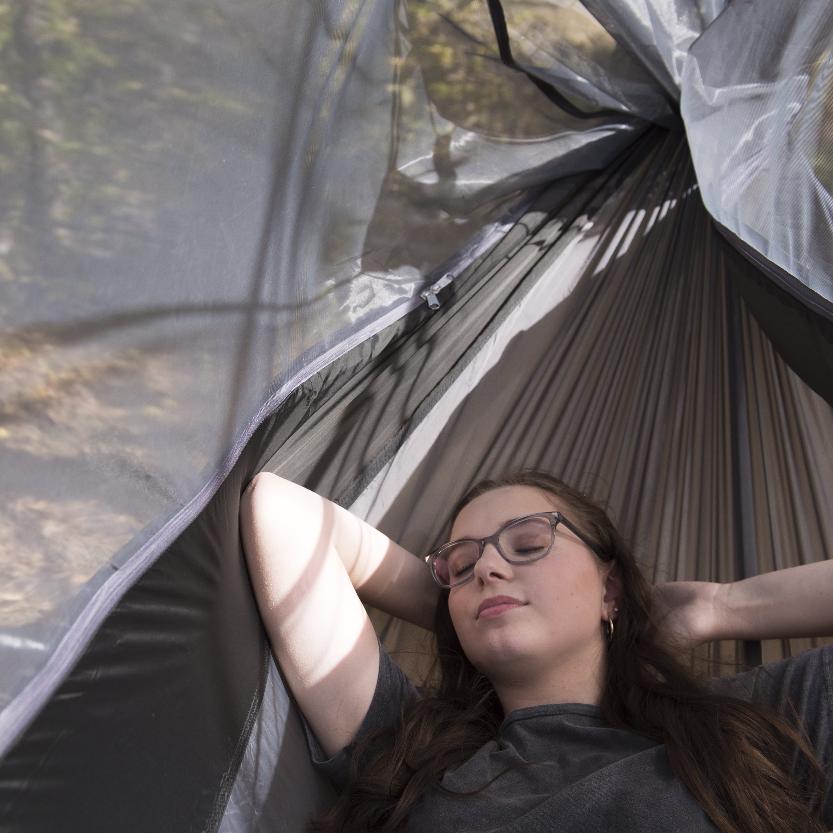 Equip Nylon Mosquito Hammock with Attached Bug Net, 1 Person Dark Gray and Black, Size 115" L x 59" W