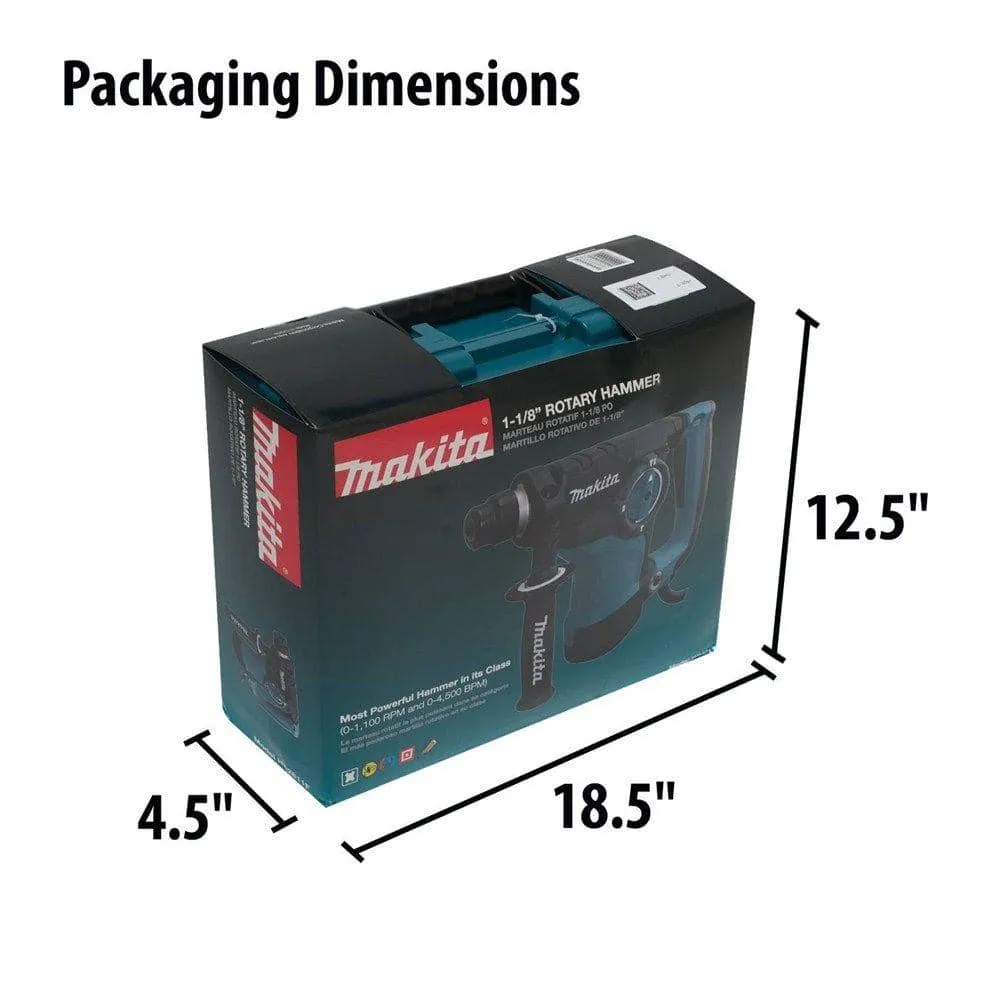 Makita 7 Amp 1-1/8 in. Corded SDS-Plus Concrete/Masonry Rotary Hammer Drill with Side Handle and Hard Case HR2811F