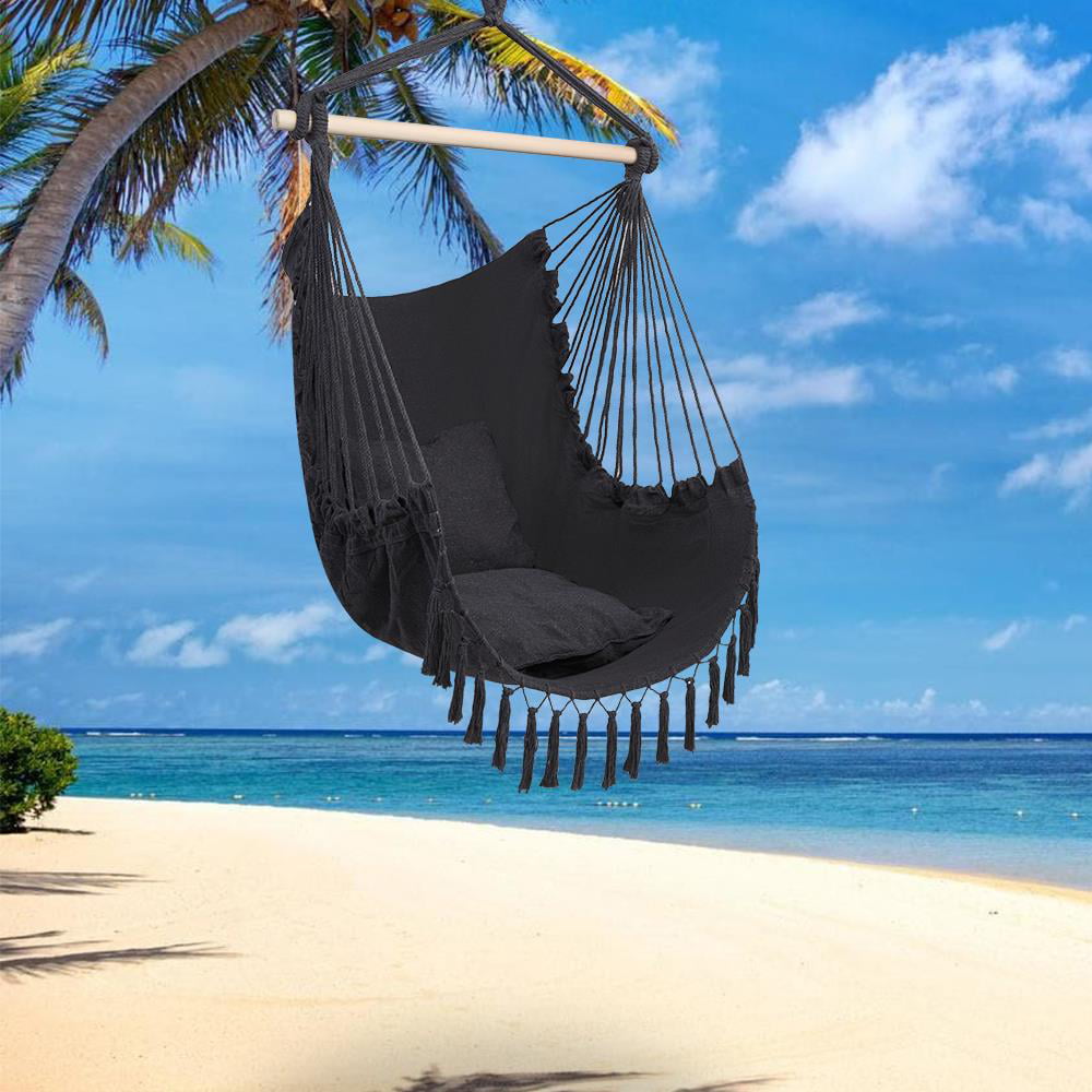 Ktaxon Hammock Chair Hanging Rope Swing Seat with 2 Cushions Perfect for Indoor Outdoor-Gray