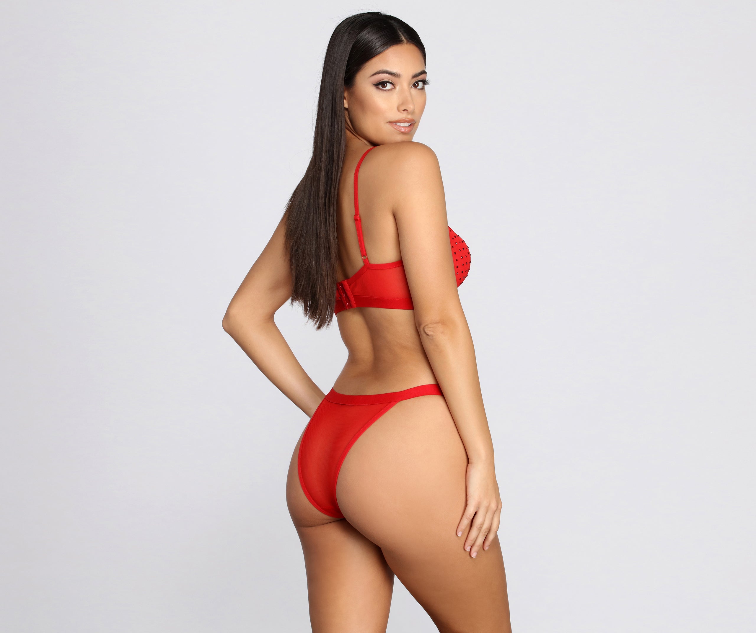 Hot & Unbothered Mesh Heat Stone Bralette And Panty Set