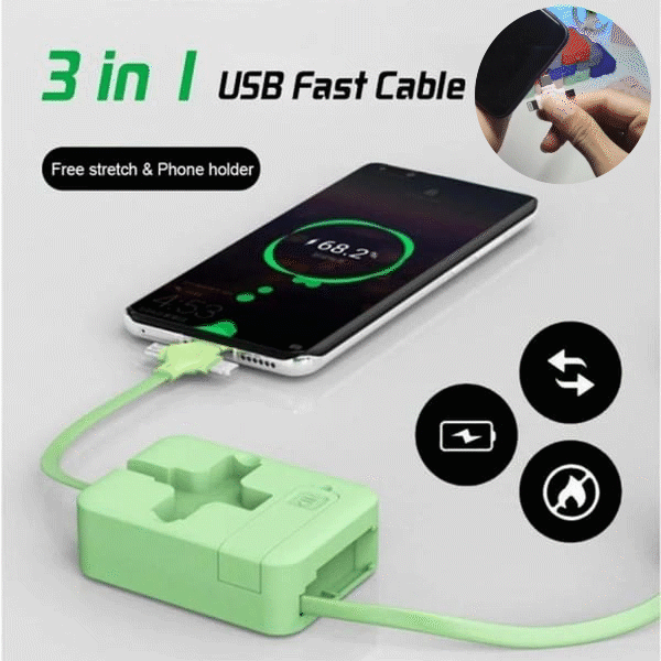 ⏰  PROMOTION SALE 47% OFF🔥3 in 1 Rechargeable USB Fast Charging Cable & Mobile Stand