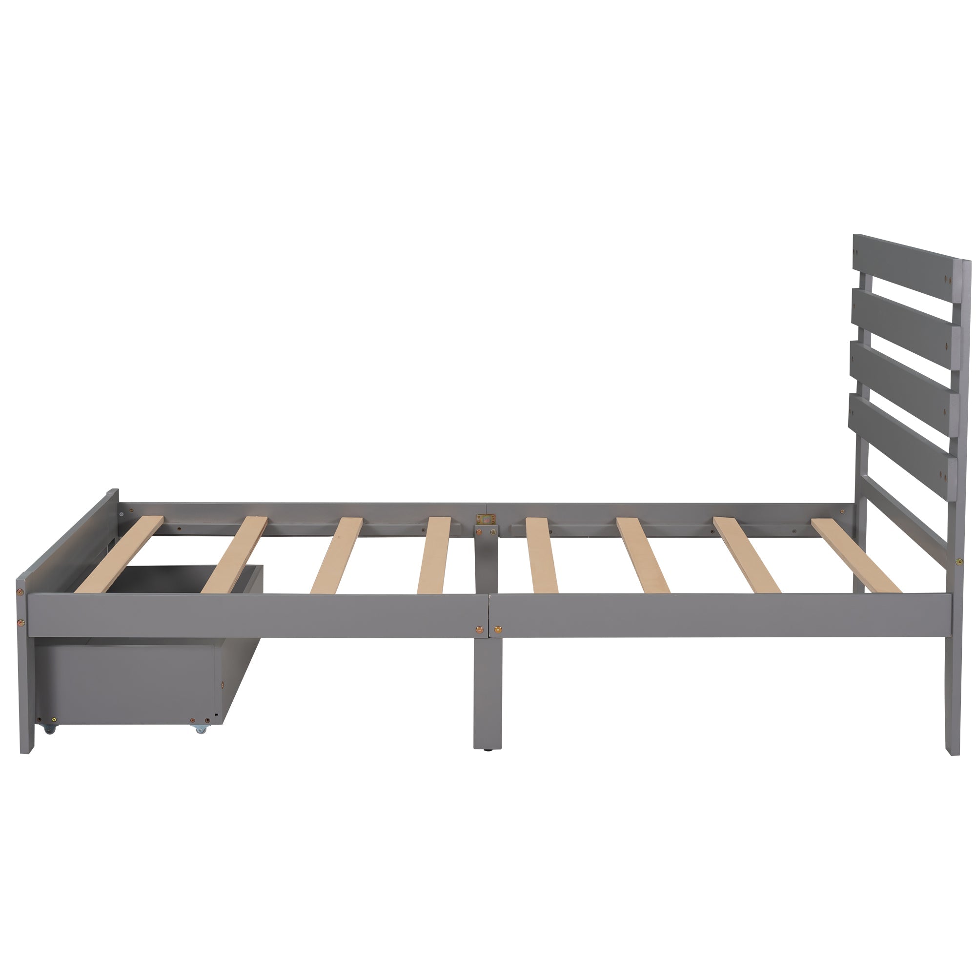 Euroco Twin Wooden Platform Bed with Drawer for Kids, Gray