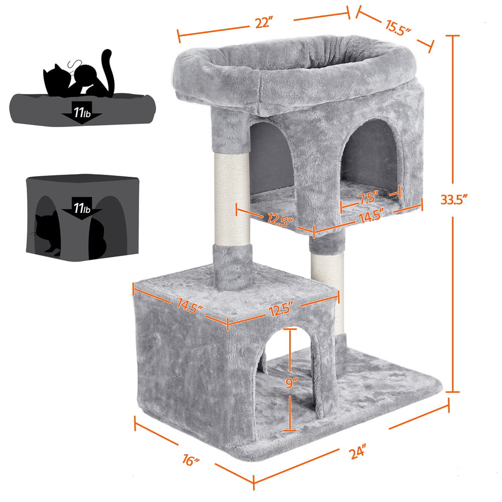 Yaheetech 33.5inch Multilevel Cat Tree House with Scratching Posts Basket Perch Platform for Small Medium Cats， Light Gray