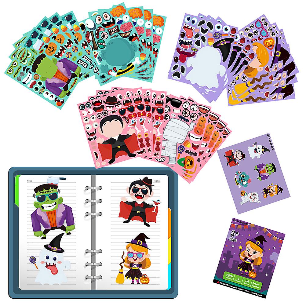 24 Pcs Halloween Stickers Halloween Party Games for Kids Ghost Witch Vampire DIY Funny Stickers Halloween Party Favors