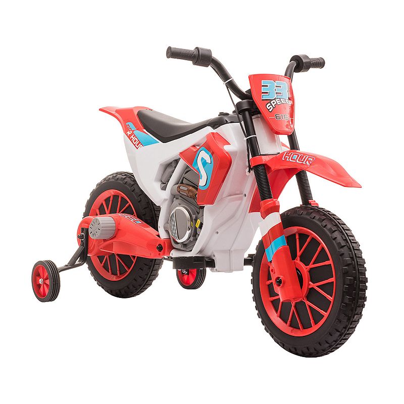 Aosom 12V Kids Motorcycle Dirt Bike Electric Battery Powered Ride On Toy Off road Street Bike with Charging Battery Training Wheels Red