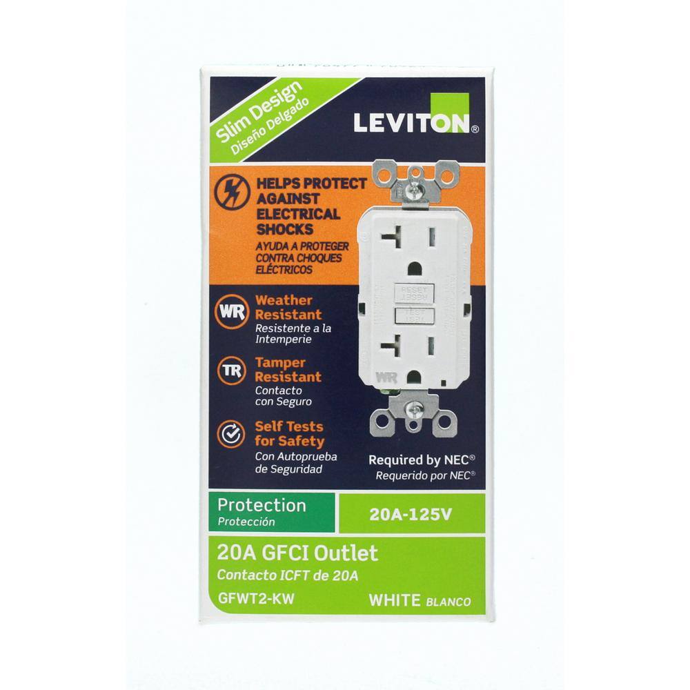 Leviton 20 Amp 125-Volt Duplex Self-Test Tamper Resistant/Weather Resistant GFCI Outlet， White R92-GFWT2-0KW