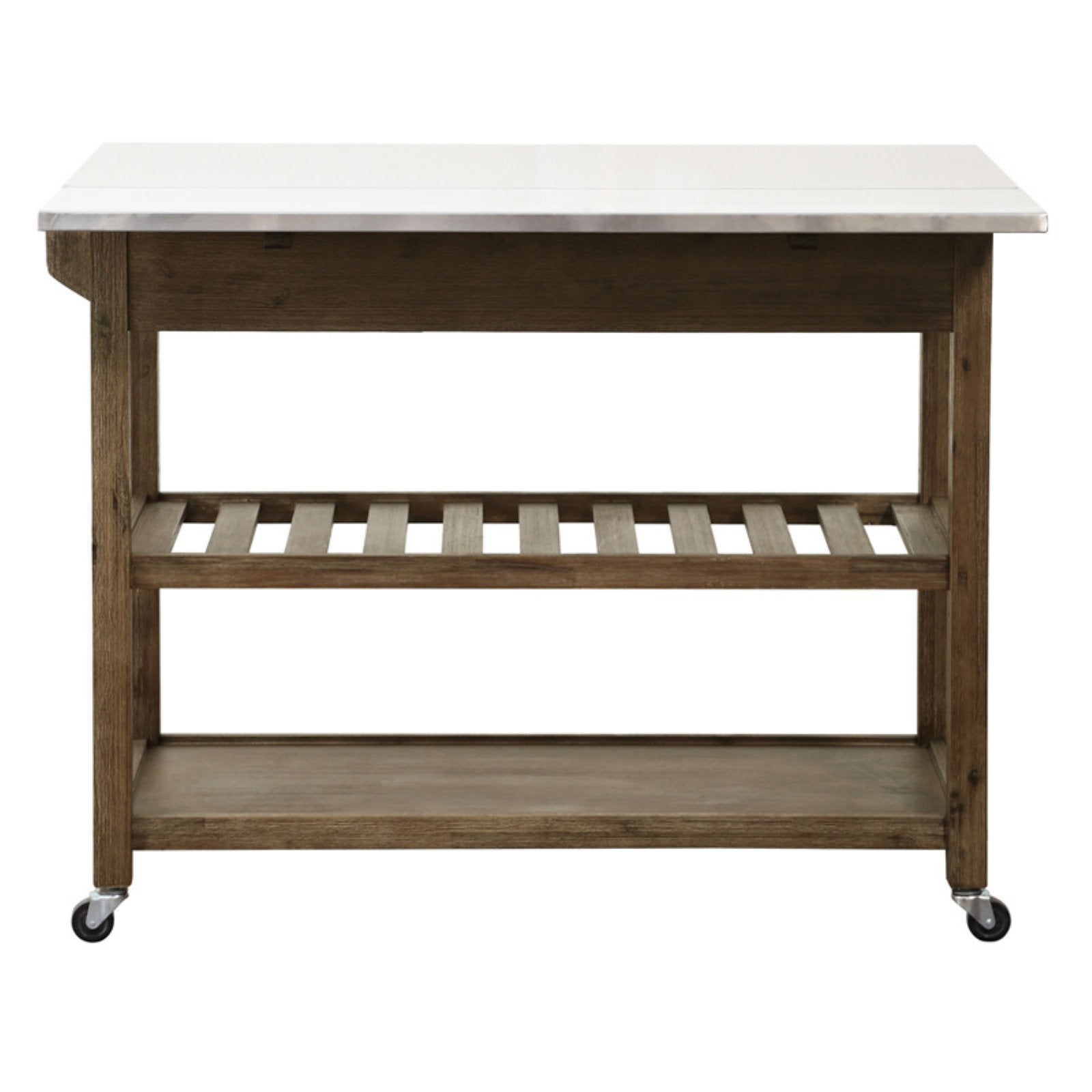Boraam Sonoma Drop Leaf Wood Kitchen Cart with Stainless Steel Top - Barnwood Wire-Brush Finish