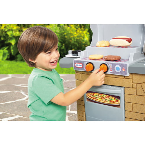 Little Tikes Cook 'n Play Outdoor BBQ Grill 12-Piece Plastic Outdoor Pretend Play Kitchen Toys Playset with Oven, Tan For Kids Girls Boys Ages 3 4 5+